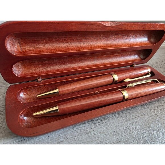 Michael C. Fina Fifth Avenue Wood Two Ballpoint Pen Set In Wood Box Retired b205 - Picture 4 of 9